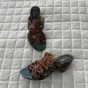 Spring Step Sandals Womens 6.5 Carlina Multicolor Leather Floral Mule Slide